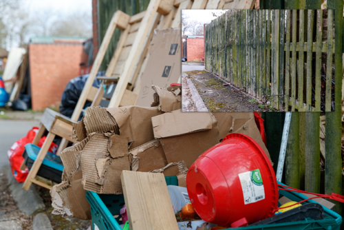 A before and after picture of a particularly bad piece of fly-tipping