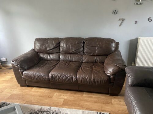 A brown sofa which was donated via the Furniture Recycling Scheme